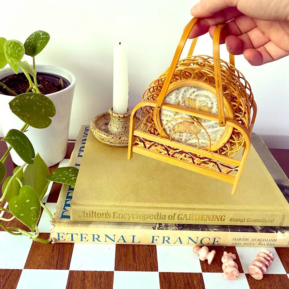 Vintage butterfly coaster set with caddy